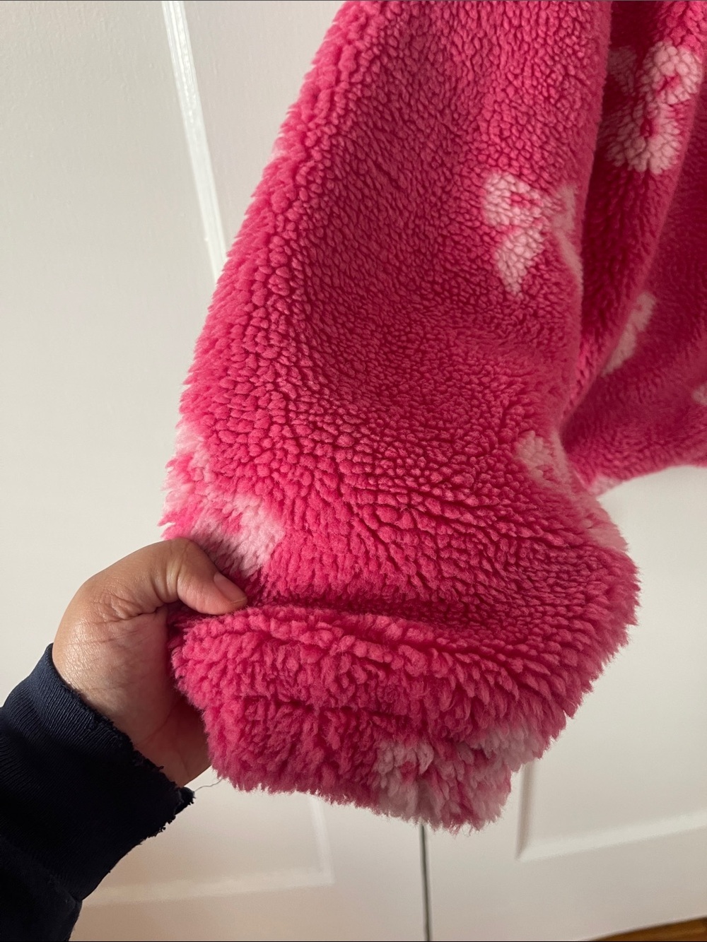 Beach Riot Pink Sherpa Half-Zip Sweater with White Bow Motifs - Picture 5 of 11